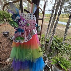 Wishcraft Girl's Candy Rainbow Multicolor Beaded Tiered Tulle Costume Dress
